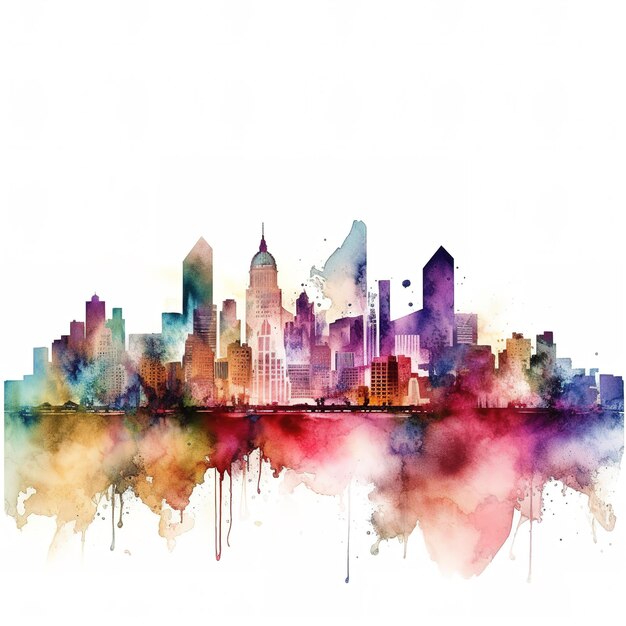 colorful city view waterpaint