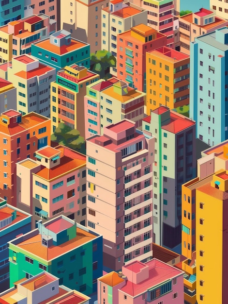 Foto una città colorata con un sacco di edifici sullo sfondo