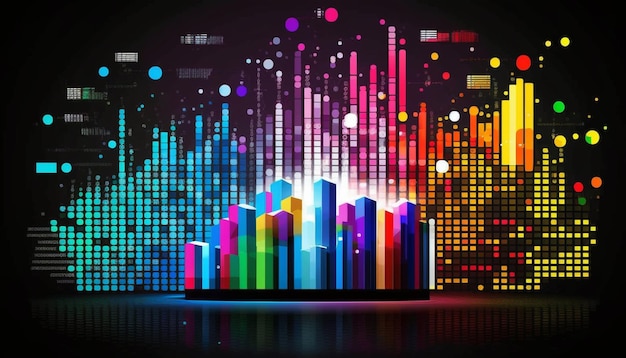 A colorful city with a sound wave in the background