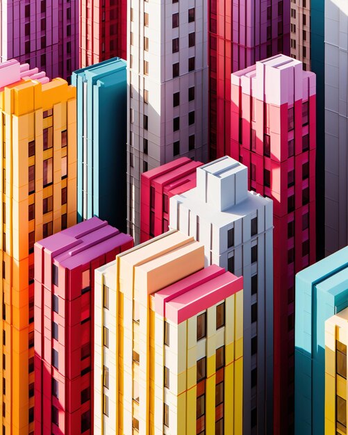 A Colorful Cityscape of Geometric Buildings