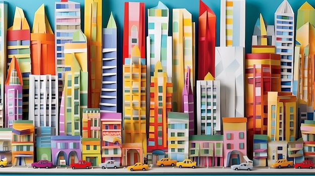 Colorful cityscape illustration made of paper in origami style