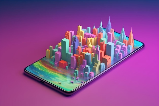 A colorful cityscape on a phone screen