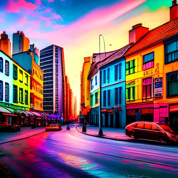 colorful cityscape photo painting watercolor background