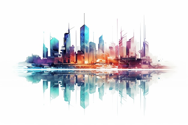 Colorful cityscape reflection vector illustration