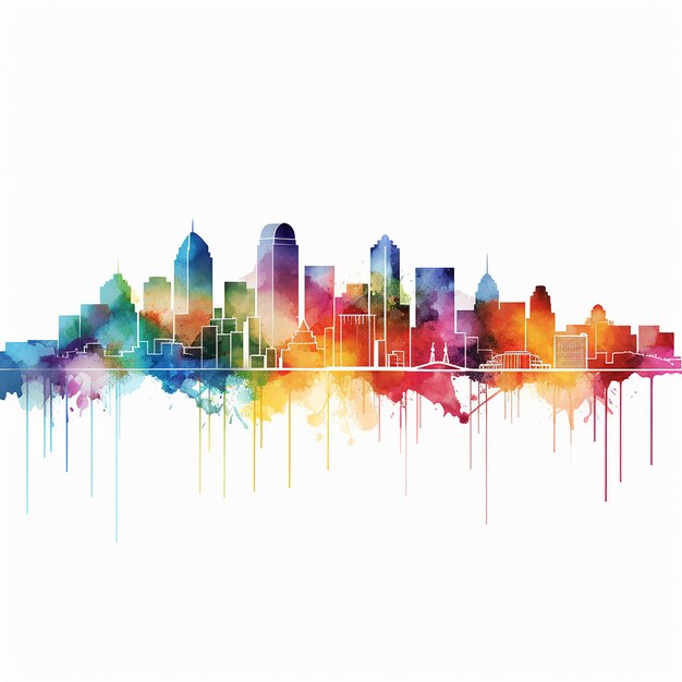Photo colorful cityscape skyline silhouette in white background
