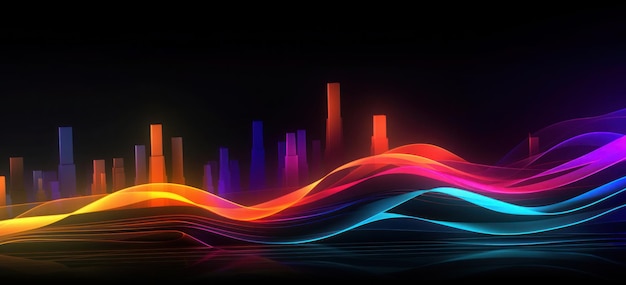 A colorful cityscape with a black background.