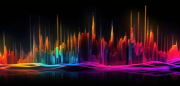 A colorful cityscape with a black background