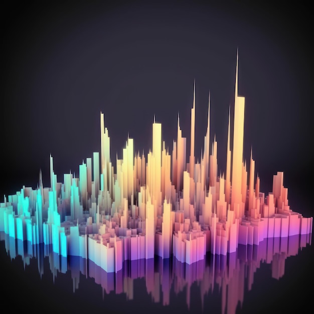 A colorful cityscape with a black background.