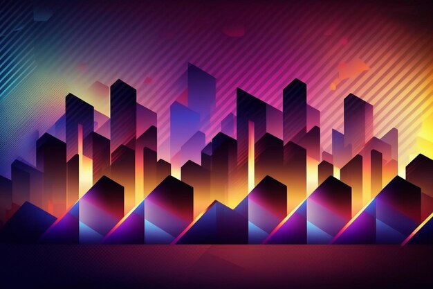 A colorful cityscape with a bright background and a bright light generative ai