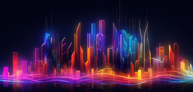 A colorful cityscape with a neon city in the background.