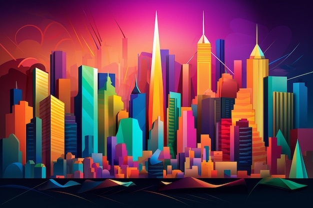 A colorful cityscape with a neon cityscape in the background.