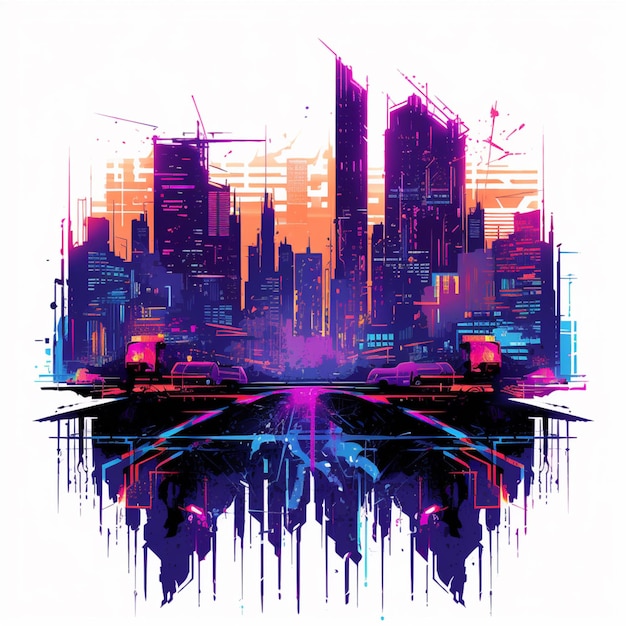 A colorful cityscape with a neon cityscape in the background.