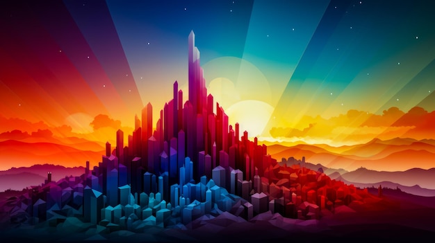 Красочный городской пейзаж на фоне заката Генеративный искусственный интеллект