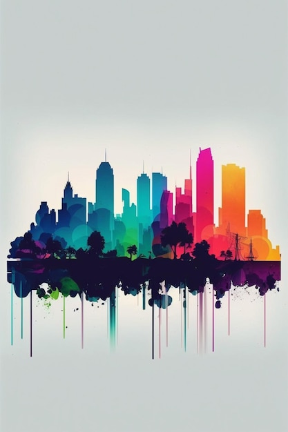 A colorful cityscape with the word houston on it.