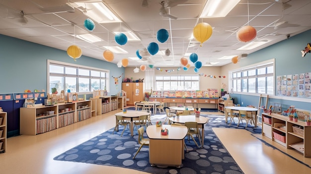 A colorful classroom filled with vibrant decorations and educational materials inviting students to