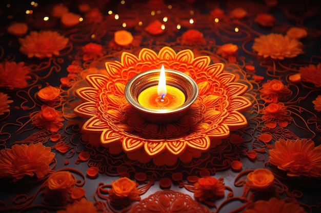 Photo colorful clay diya lamps lit during diwali celebration happy diwali