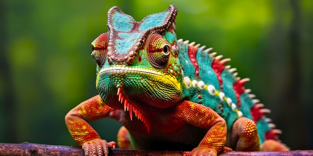 A colorful close up chameleon with a high crest on its head Generative AI