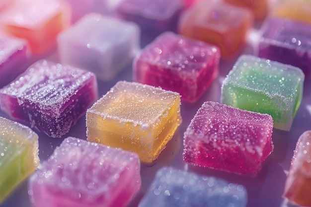 Colorful close up of square fruit flavored jelly candy