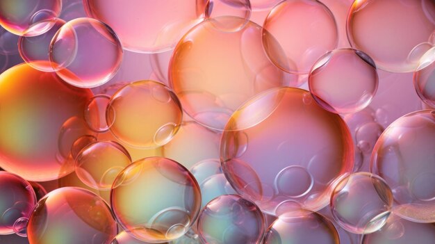 ボールに虹の輝きがあるカラフルなソープの泡のカラーフルなクローズアップダイナミックな構成