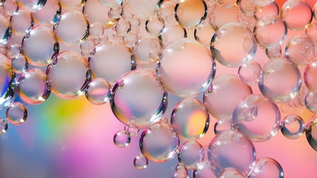 ボールに虹の輝きがあるカラフルなソープの泡のカラーフルなクローズアップダイナミックな構成