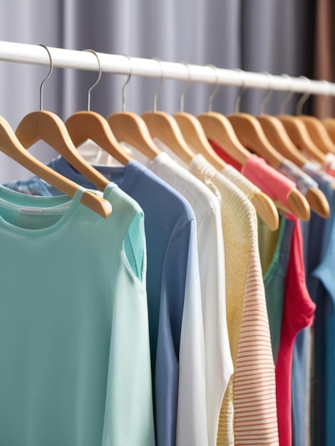 colorful clothes on hangers background