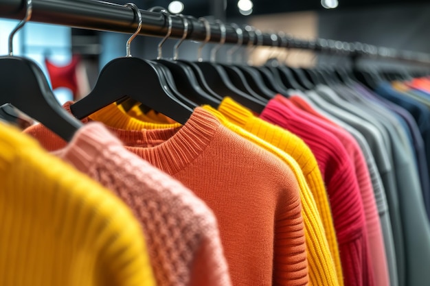 Colorful clothes hanging on a rack in a store