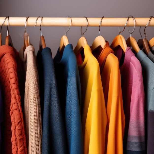 Colorful clothes hanging in row ai generative