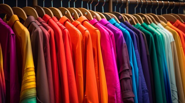 Photo colorful clothes on racks in a fashion boutique