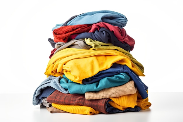 Colorful clothes stacked on a white surface