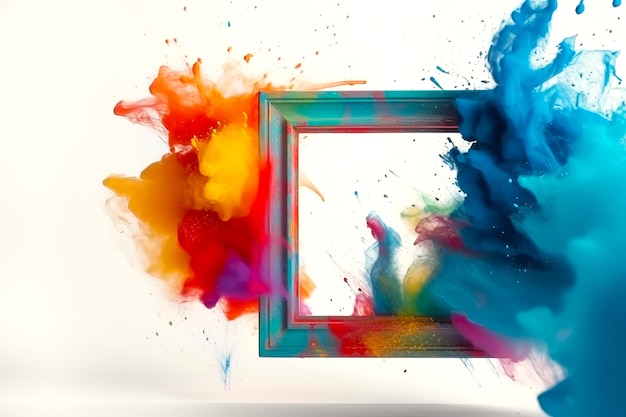 Colorful cloud explosion splash powder paints and frame Generative AI illustration