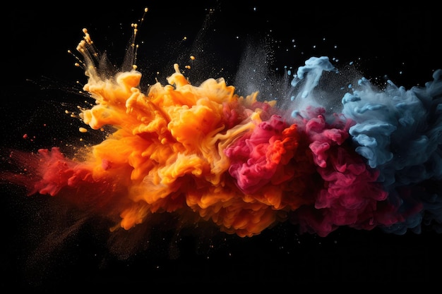 Colorful cloud of ink in water isolated on black background Abstract background color dust splash on a dark black background AI Generated