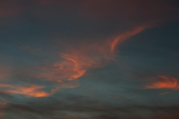 夕方の薄明かりの空にカラフルな雲の波紋