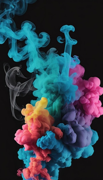 Photo colorful cloud of smoke on a black background background for design