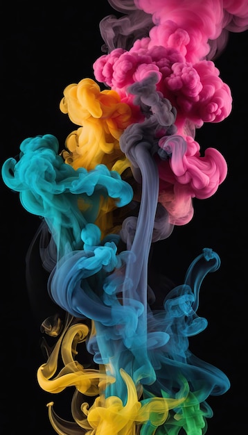 Colorful cloud of smoke on a black background Background for design