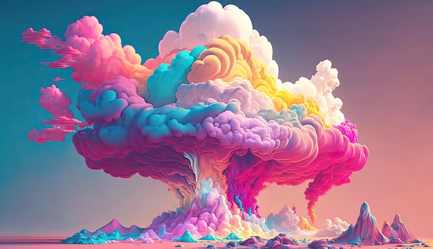 A colorful cloud with a rainbow on it