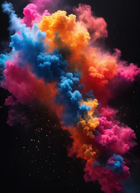 Colorful cloud with smoke on black background ai generative