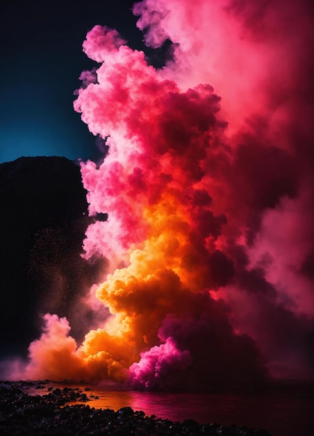 Colorful cloud with smoke on black background ai generative