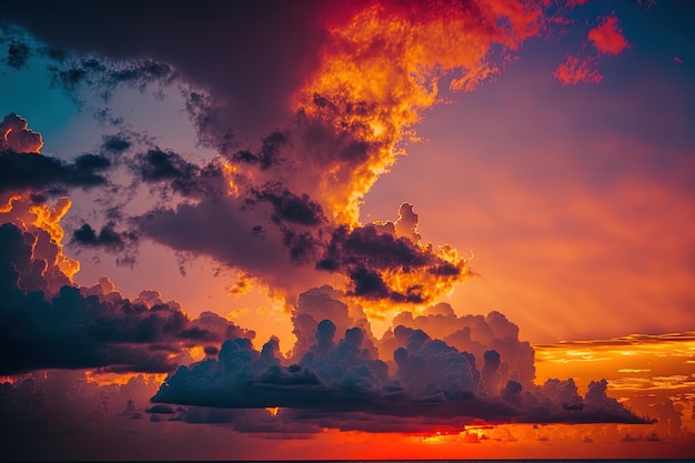 海に近い日没時の雲景の色とりどりの雲