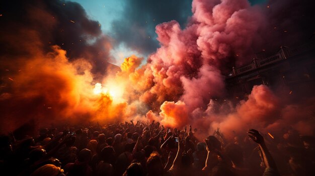 Photo colorful clouds of powder filling the air wallpaper