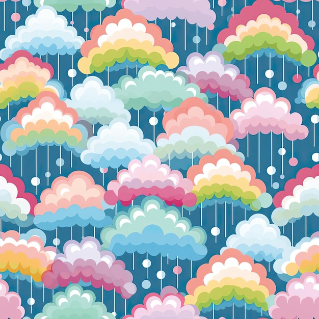 色とりどりの雲と雨が繰り返しのパターンでタイルに描かれています