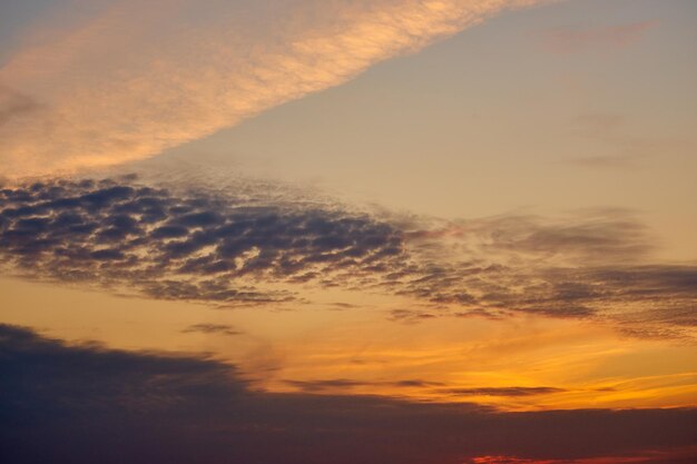 Colorful clouds in the setting sky as a background