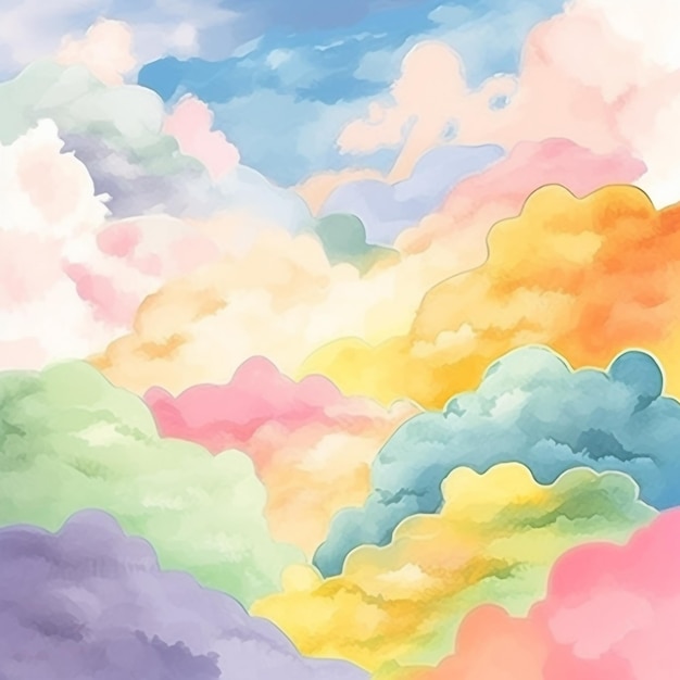 Colorful clouds in the sky with a blue background.