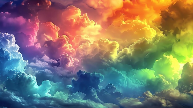 사진 분홍색, 파란색, 오렌지색, 노란색 의 활기찬 색조 를 가진 다채로운 구름 풍경
