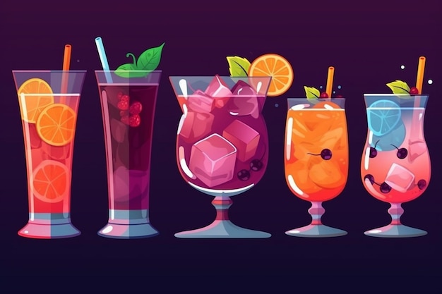 colorful cocktail collection with flat design