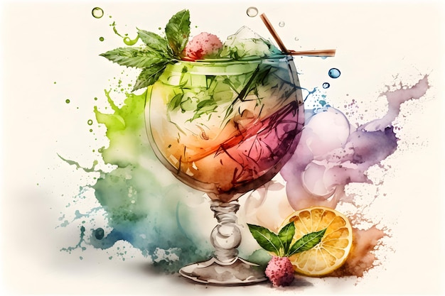 Colorful cocktail in watercolor painting style