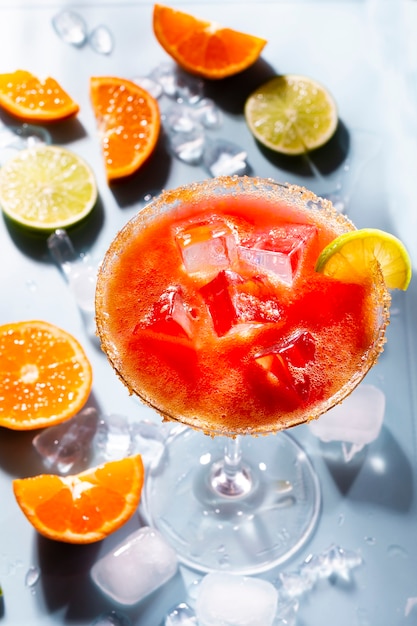 Colorful cocktails on the bar table in restaurant