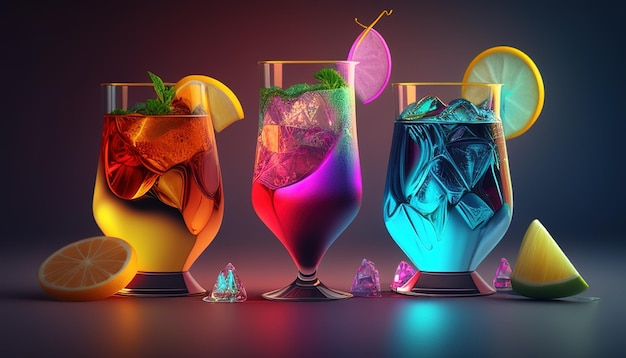 Colorful cocktails digital art illustration Generative AI