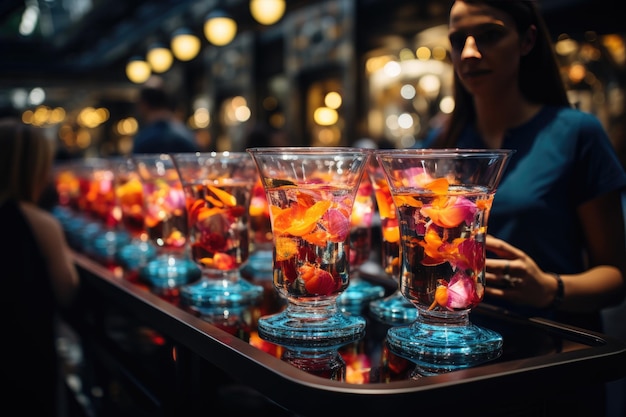 Foto cocktail colorati brillano nella festa di inaugurazione dell'ia generativa