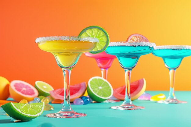 colorful cocktails in tall glasses with a background