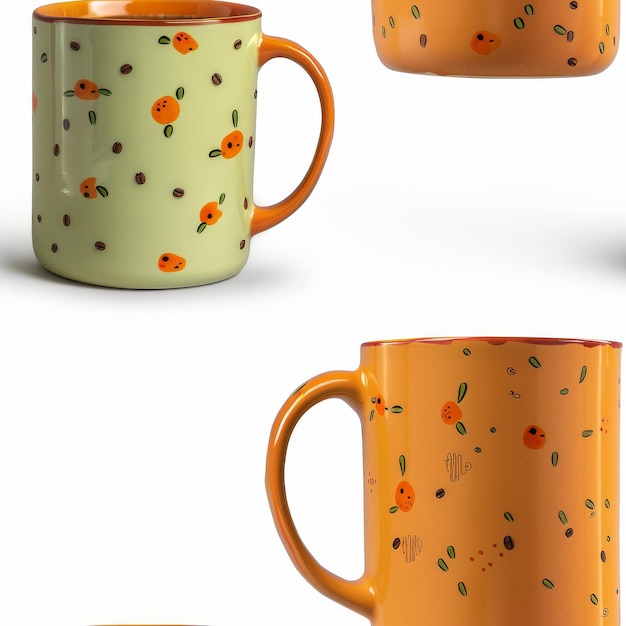 Colorful Coffee Mugs with Fruit and Bean Pattern